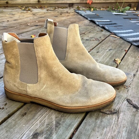 Woman by Common Projects Beige Suede Chelsea Boots Size 40 Minimalist Luxury - Picture 2 of 5